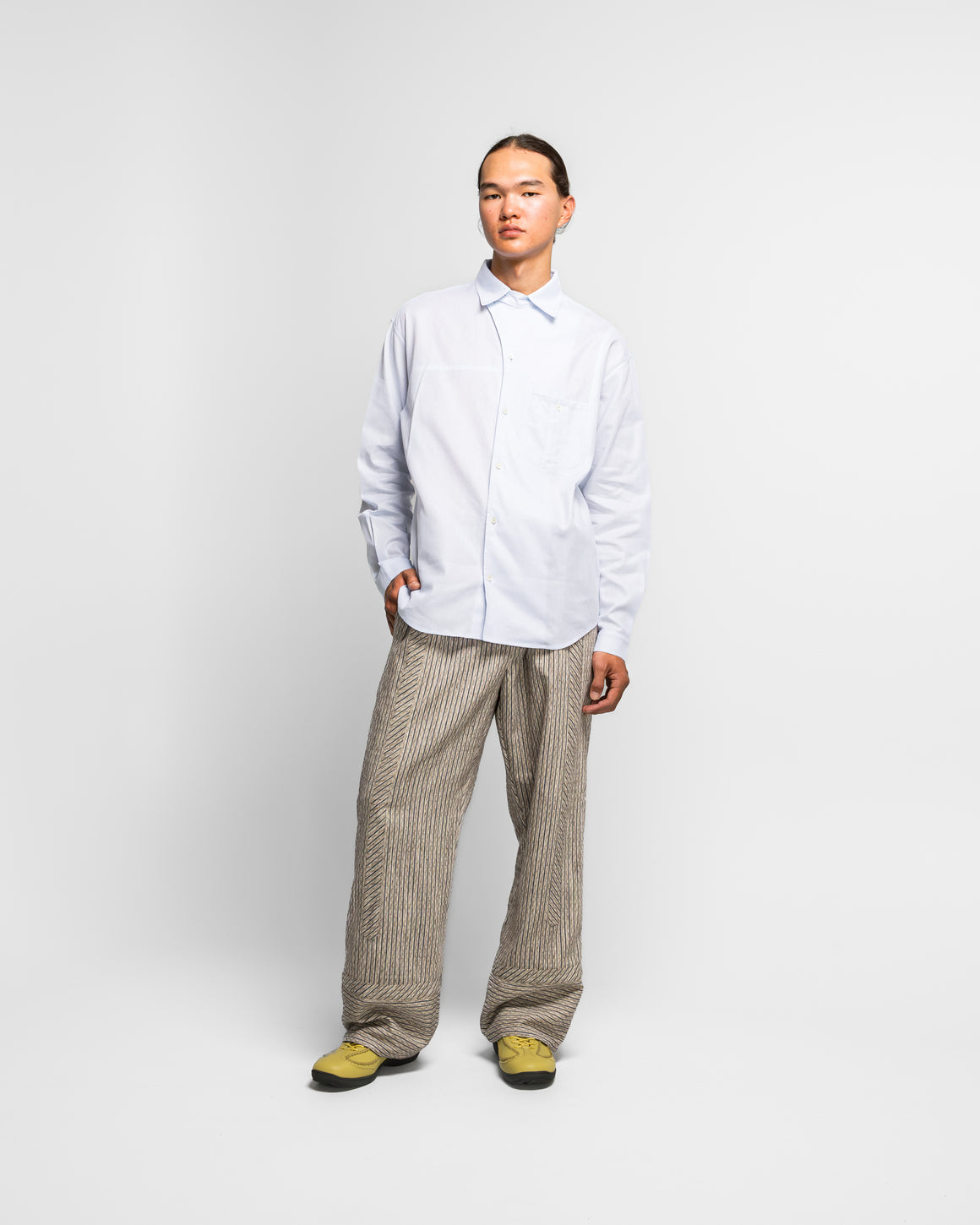 Kiko Kostadinov - Kyan Trouser - Tan/Blue Textured Stripe - UP THERE