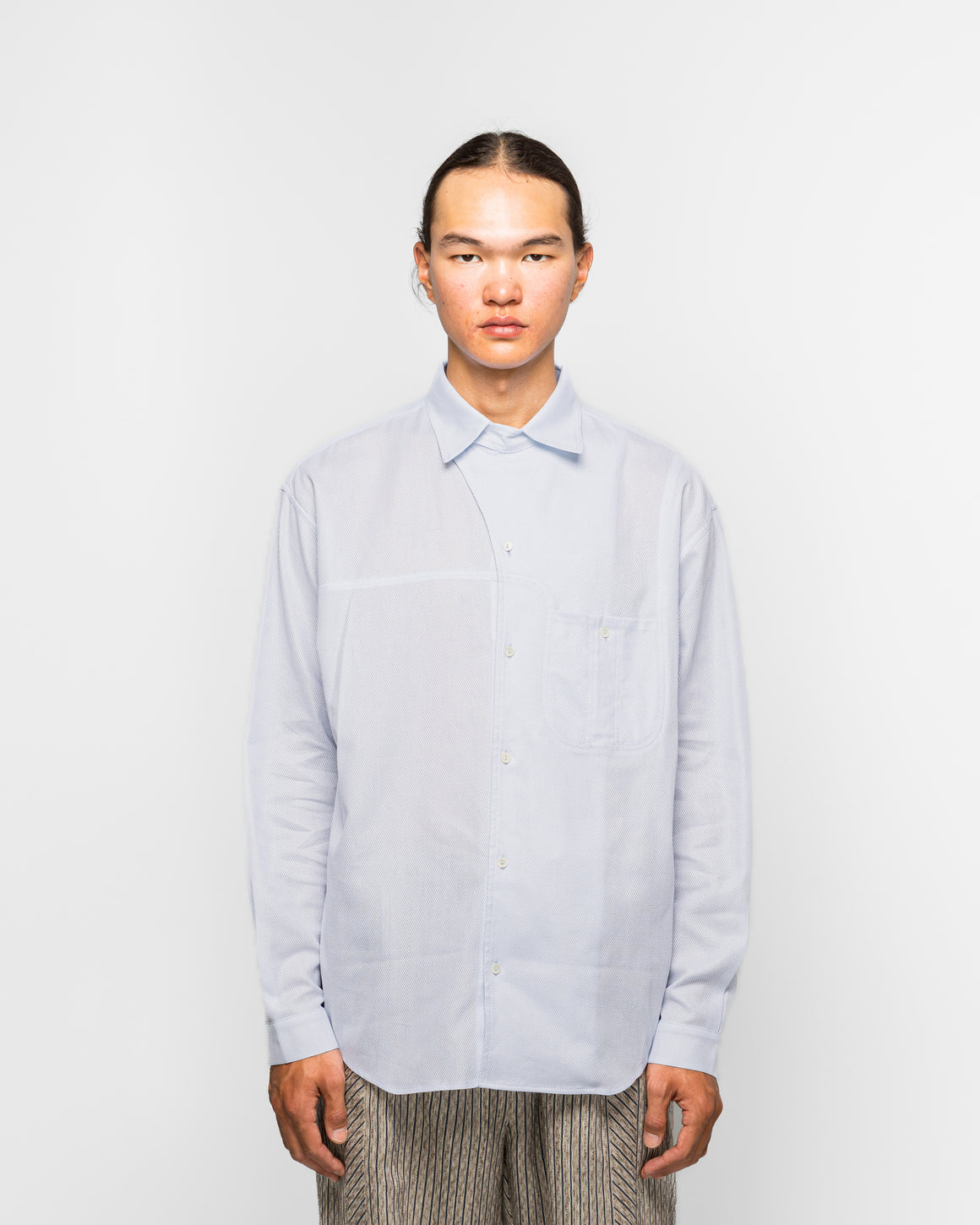 Kiko Kostadinov - Veca Panelled Shirt - Pale Blue Mesh Shirting - UP THERE