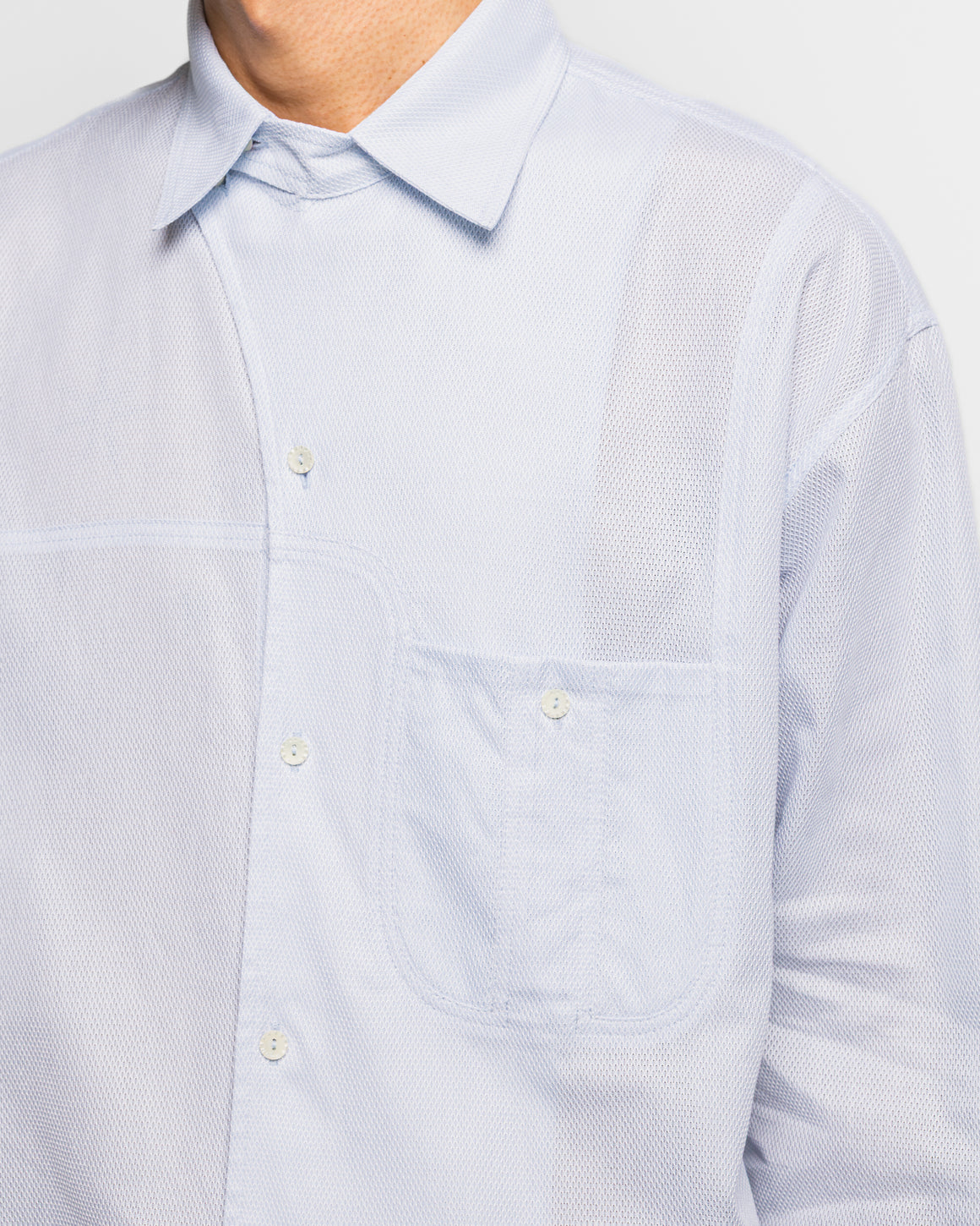 Kiko Kostadinov - Veca Panelled Shirt - Pale Blue Mesh Shirting - UP THERE