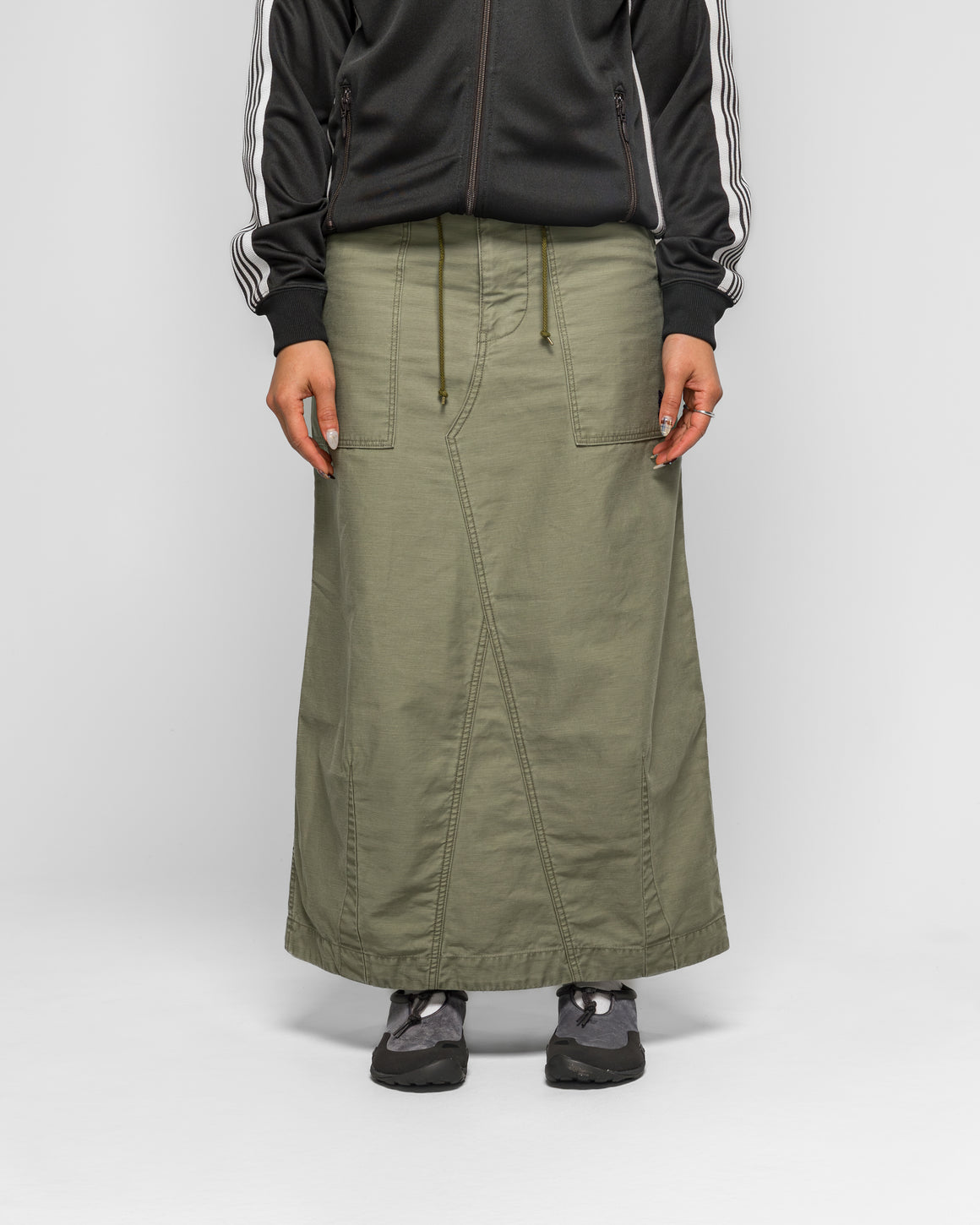 Needles - String Fatigue Skirt - Olive Reversed Sateen - UP THERE