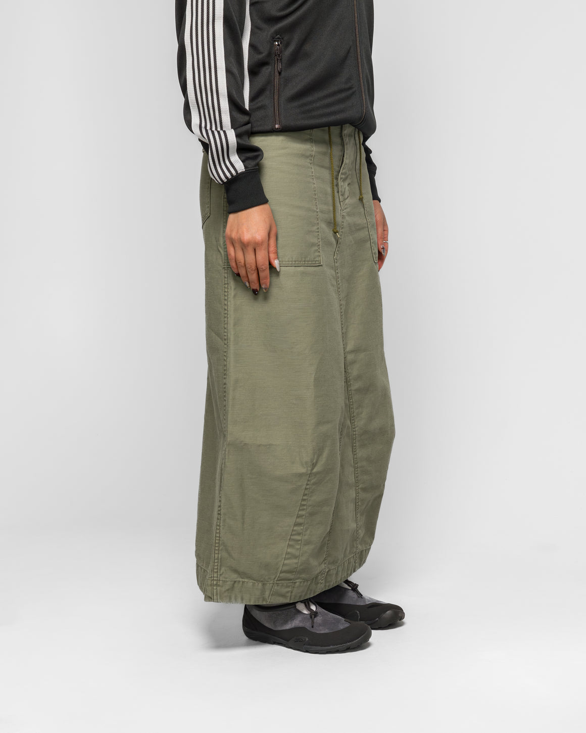 Needles - String Fatigue Skirt - Olive Reversed Sateen - UP THERE