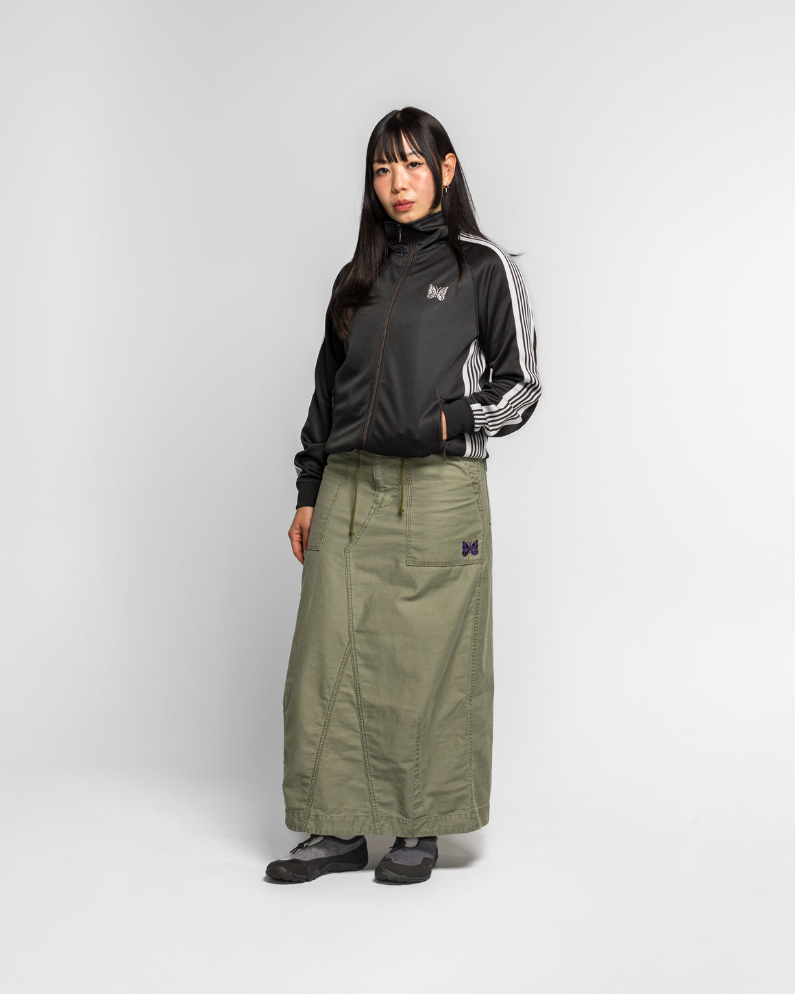 Needles - String Fatigue Skirt - Olive Reversed Sateen - UP THERE