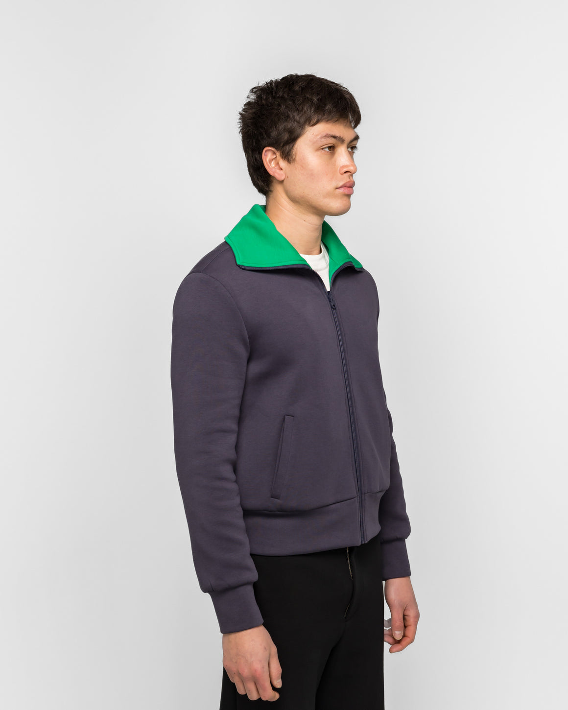 LII - Reversible High-Neck Zip Jersey Jacket - Navy/Green - UP THERE