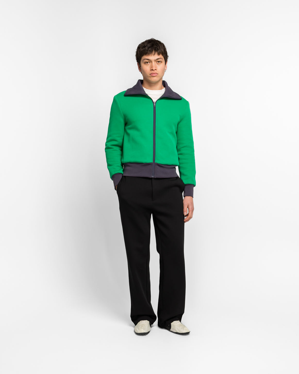 LII - Reversible High-Neck Zip Jersey Jacket - Navy/Green - UP THERE