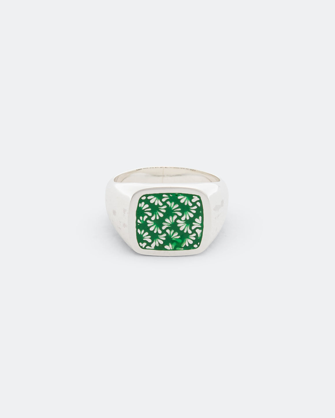 Maple - Floral Signet Ring - 925 Silver/Green Enamel - UP THERE