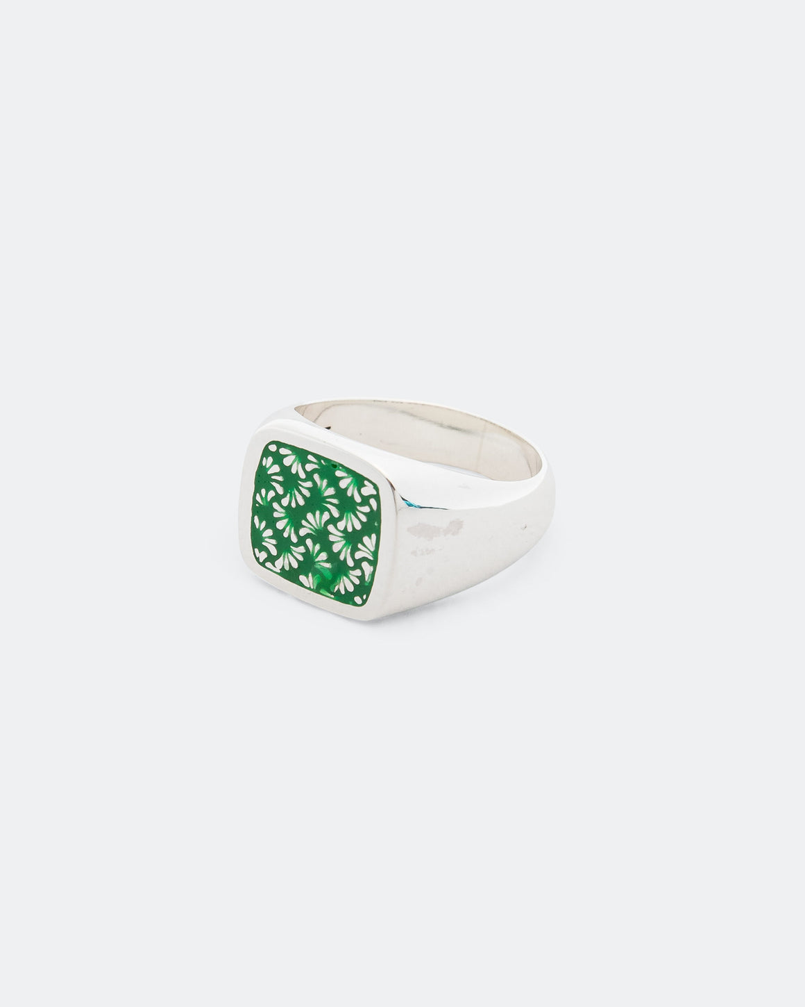 Maple - Floral Signet Ring - 925 Silver/Green Enamel - UP THERE