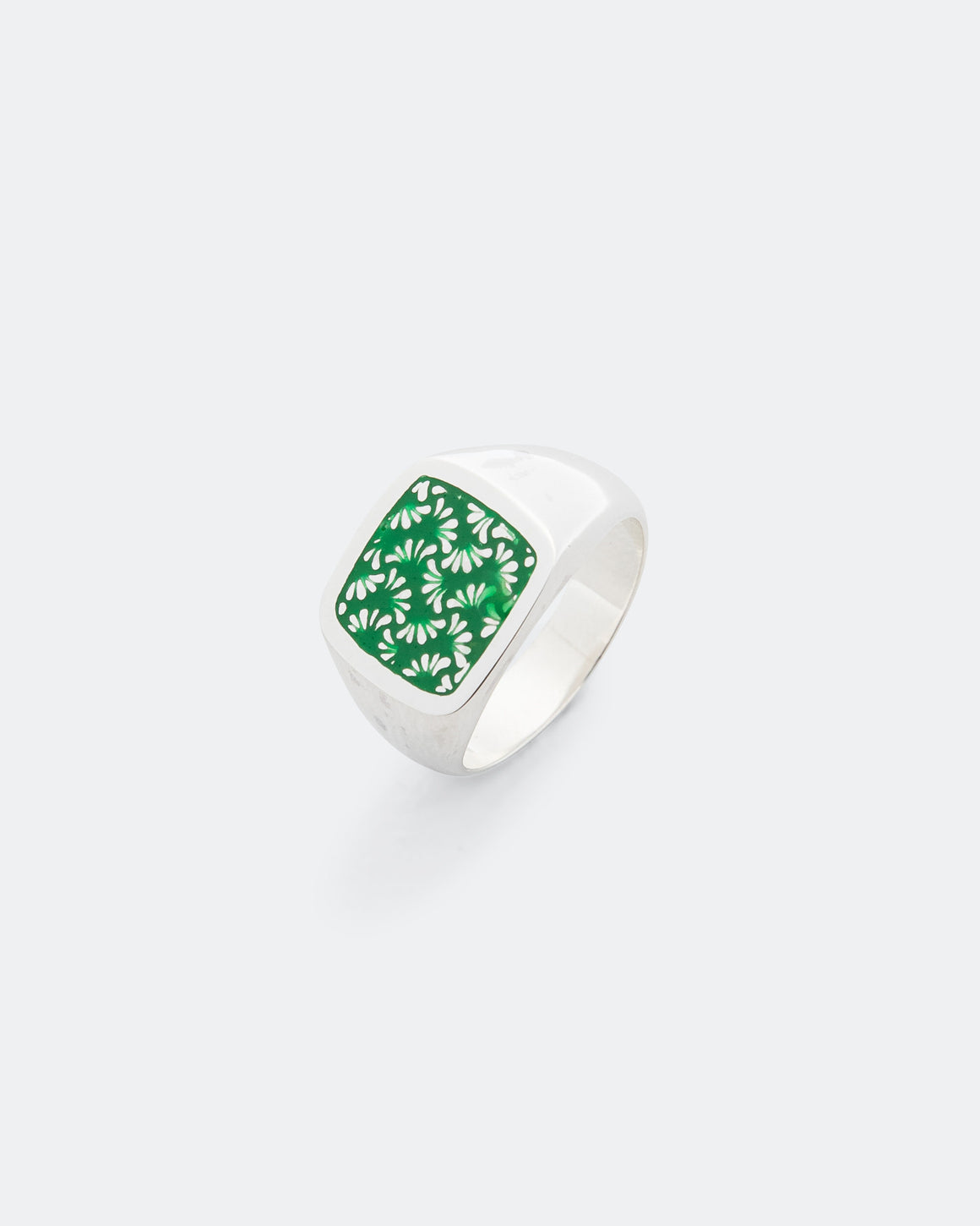 Maple - Floral Signet Ring - 925 Silver/Green Enamel - UP THERE