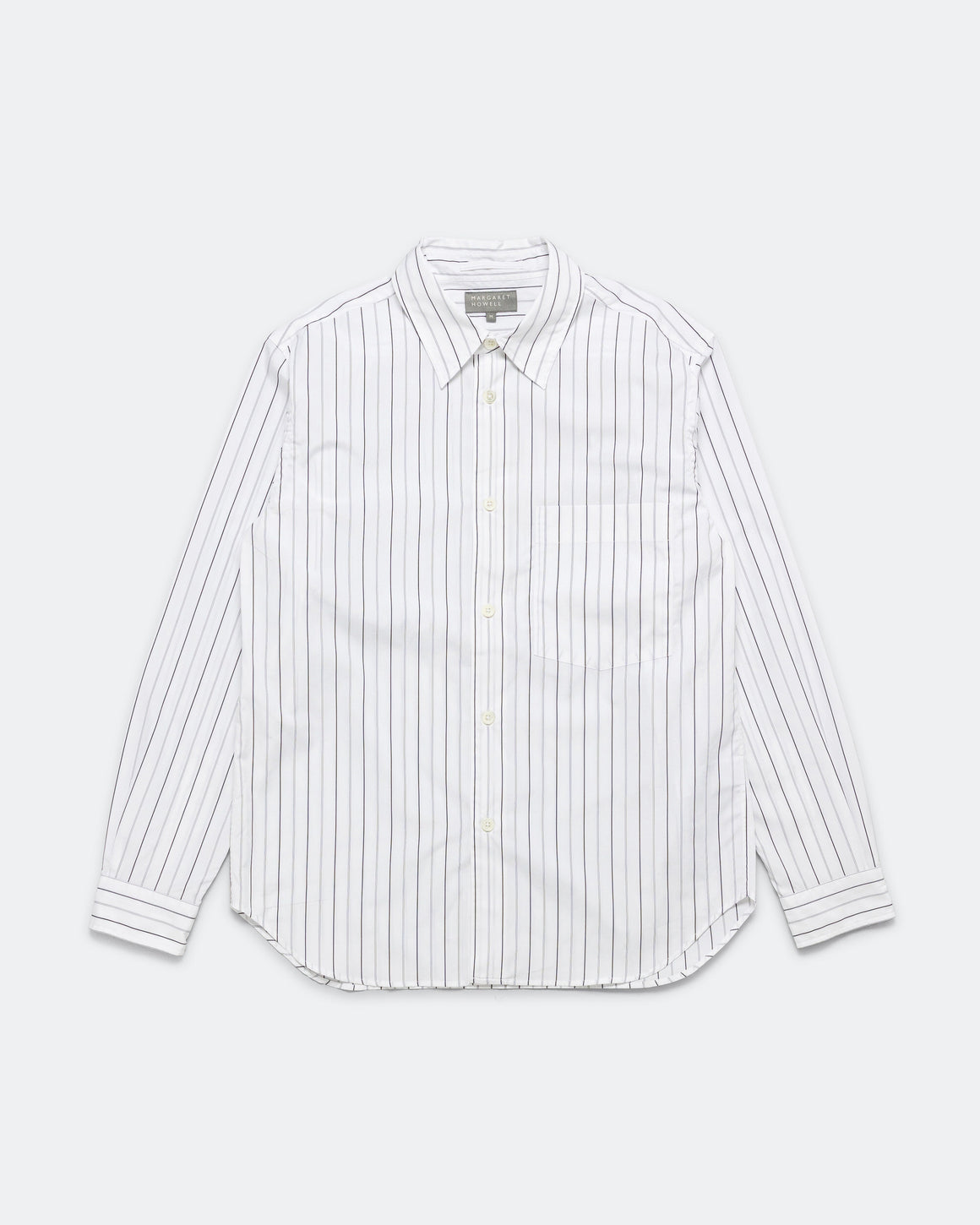Margaret Howell - Basic Shirt - Cotton White/Charcoal Wide Stripe - UP THERE