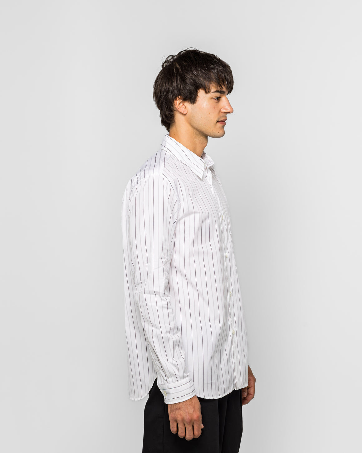 Margaret Howell - Basic Shirt - Cotton White/Charcoal Wide Stripe - UP THERE