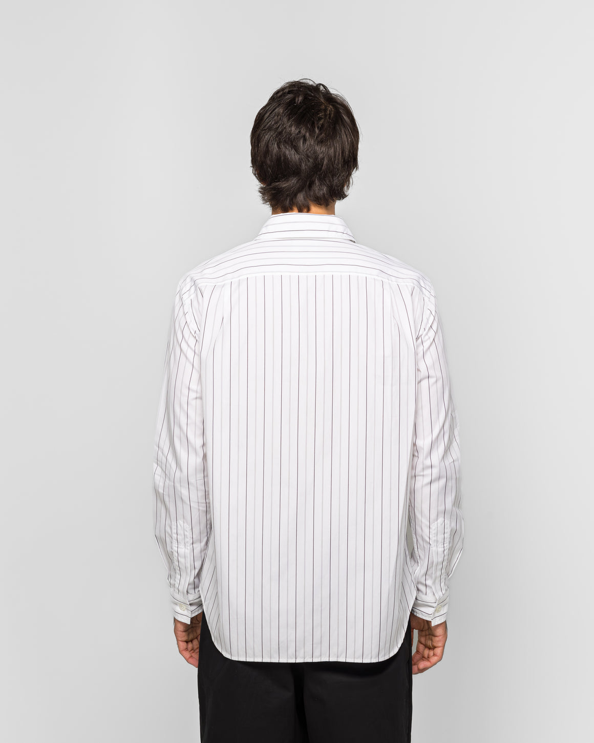 Margaret Howell - Basic Shirt - Cotton White/Charcoal Wide Stripe - UP THERE