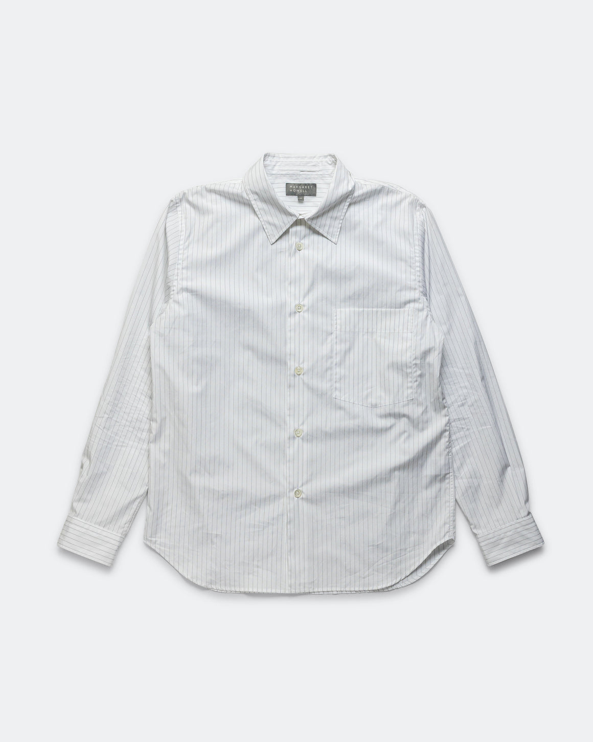 Margaret Howell - Basic Shirt - White/Grey Fine Cotton Stripe - UP THERE