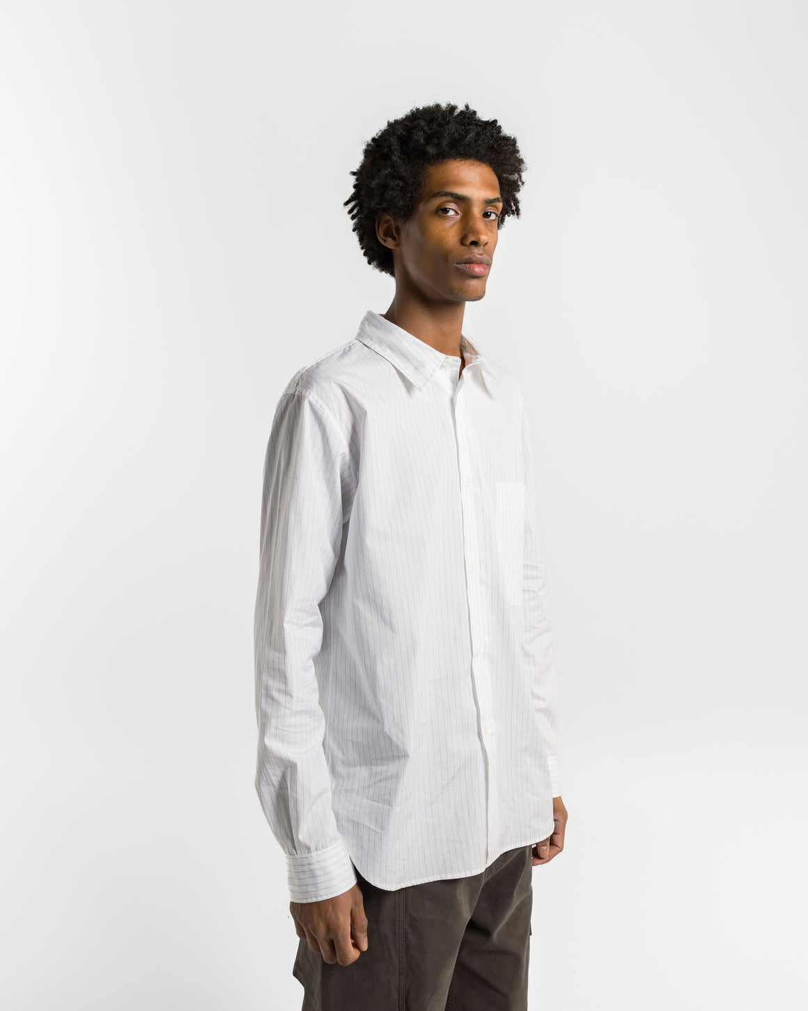 Margaret Howell - Basic Shirt - White/Grey Fine Cotton Stripe - UP THERE