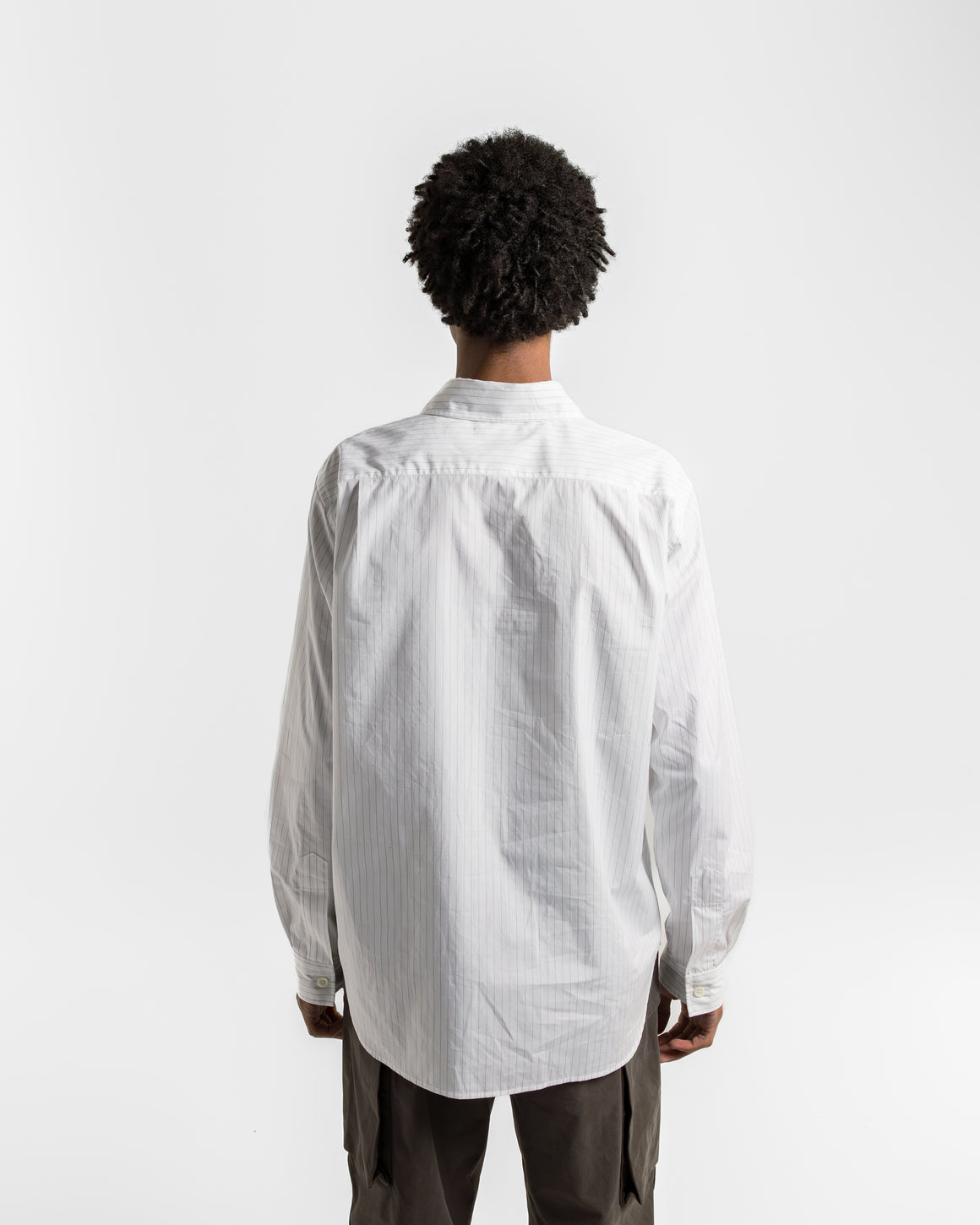 Margaret Howell - Basic Shirt - White/Grey Fine Cotton Stripe - UP THERE
