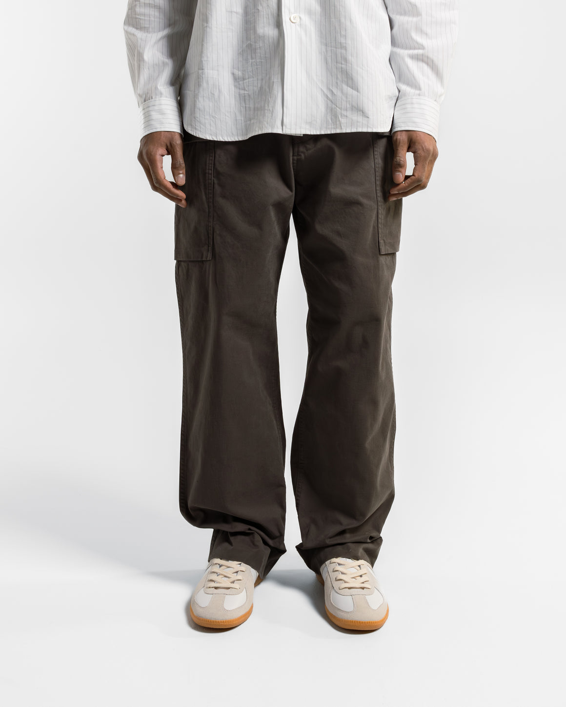 MHL. - Cargo Pocket Trousers - Ebony Plain Cotton Drill - UP THERE