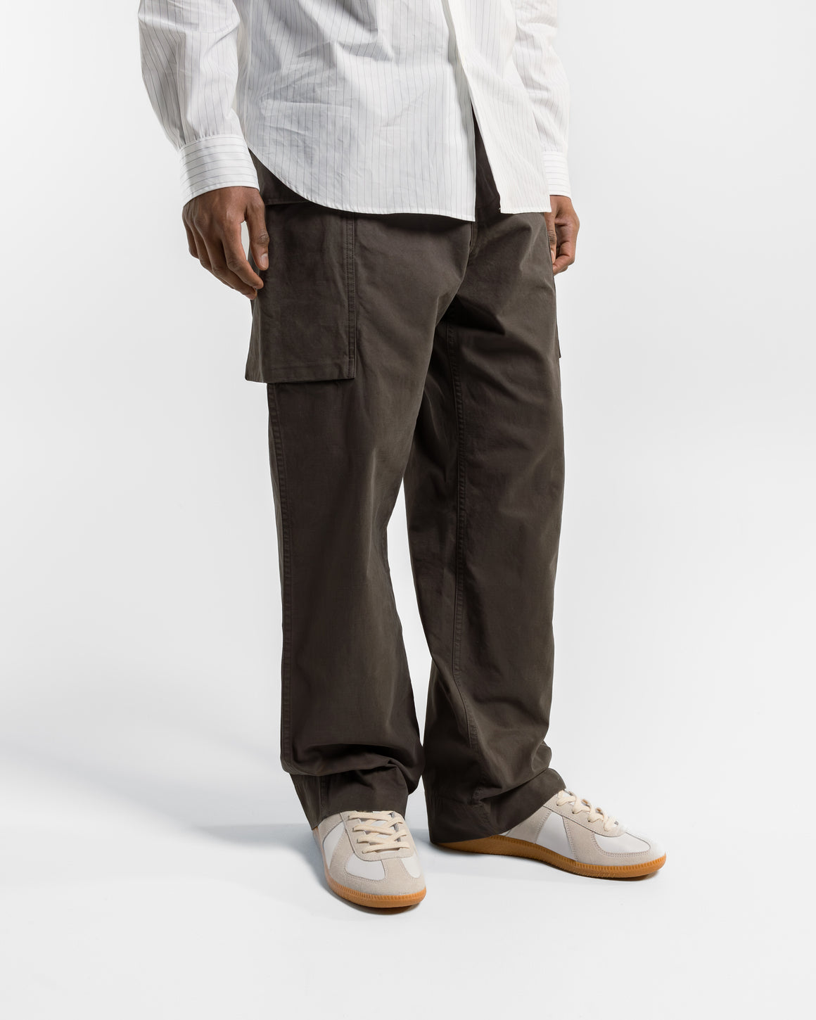 MHL. - Cargo Pocket Trousers - Ebony Plain Cotton Drill - UP THERE