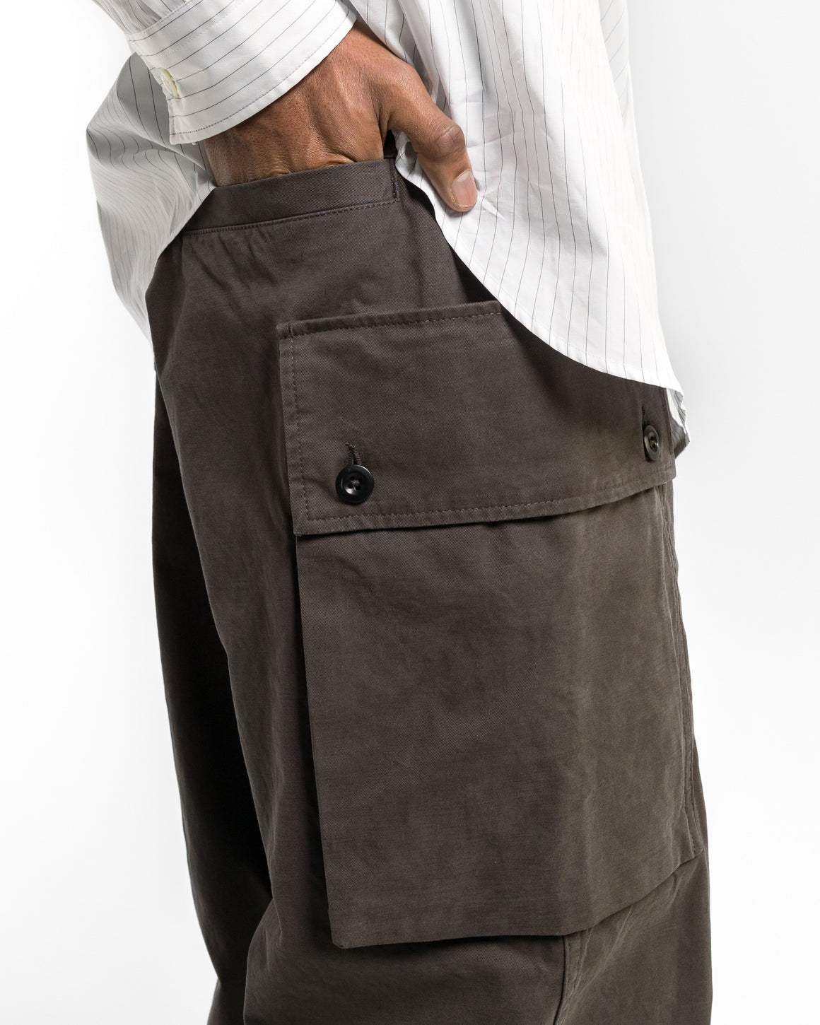MHL. - Cargo Pocket Trousers - Ebony Plain Cotton Drill - UP THERE