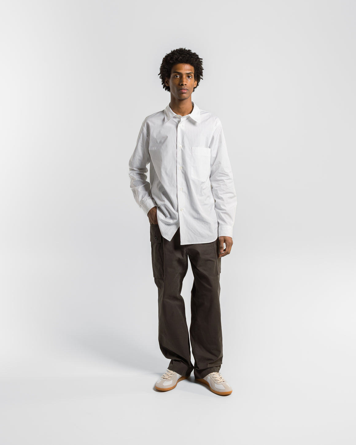 MHL. - Cargo Pocket Trousers - Ebony Plain Cotton Drill - UP THERE