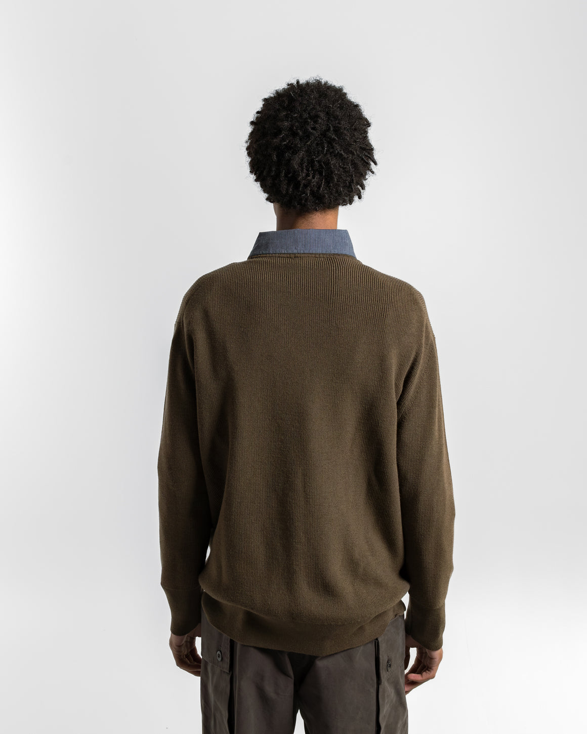 Margaret Howell - Fine Rib Crew - Khaki Extrafine Merino Wool - UP THERE
