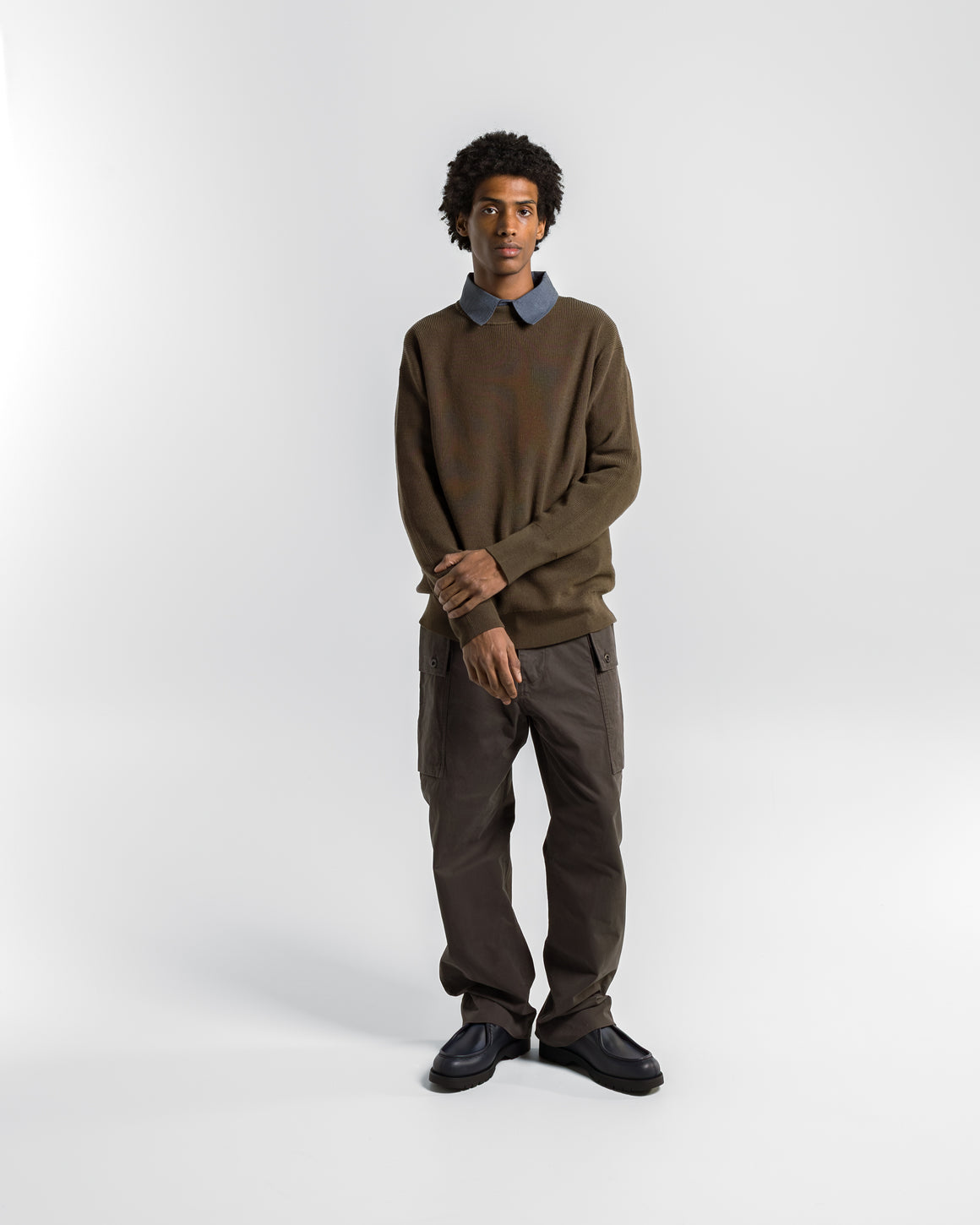 Margaret Howell - Fine Rib Crew - Khaki Extrafine Merino Wool - UP THERE