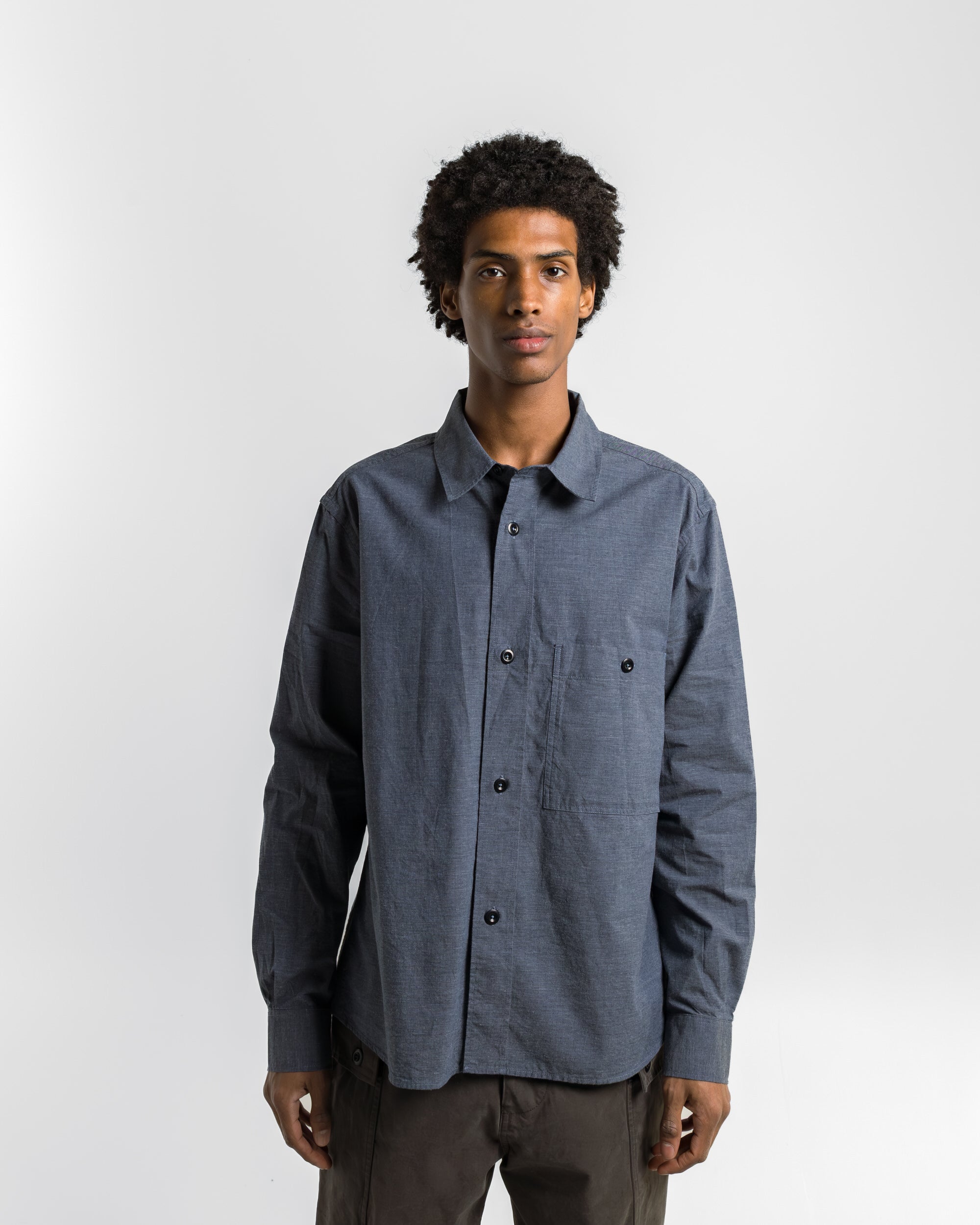 MHL. - Overall Shirt - Uniform Blue Dry Cotton End On End | UP THERE