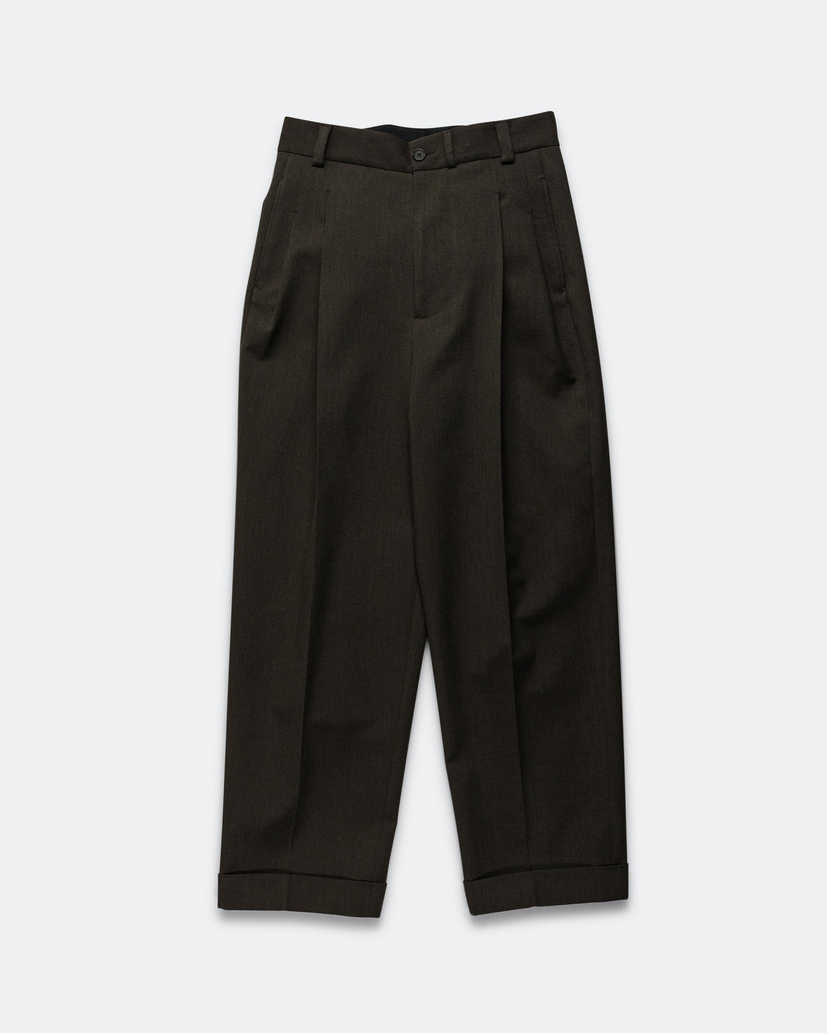 Margaret Howell - Stitch Pleat Trousers - Khaki Brown Compact Wool Serge - UP THERE