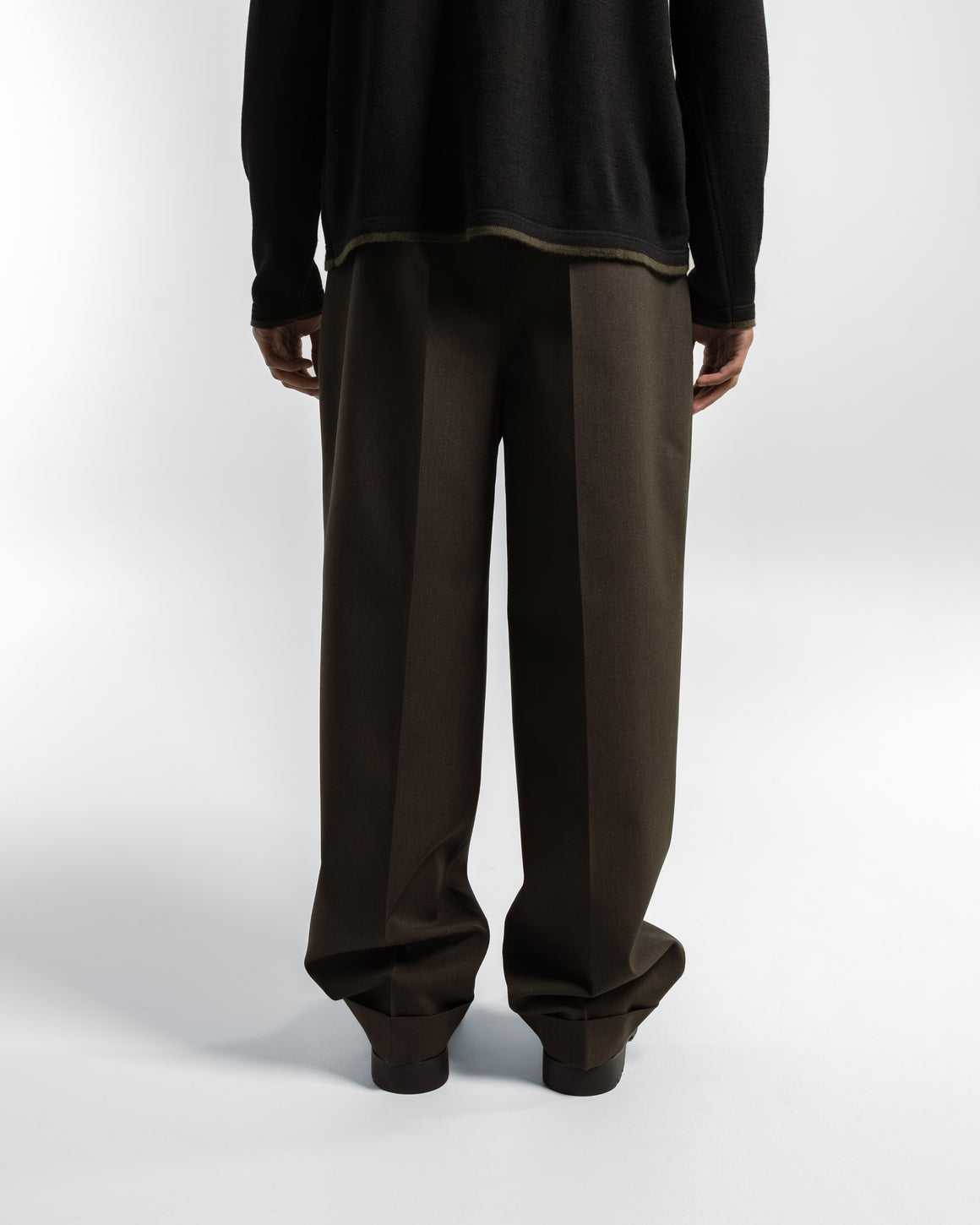Margaret Howell - Stitch Pleat Trousers - Khaki Brown Compact Wool Serge - UP THERE