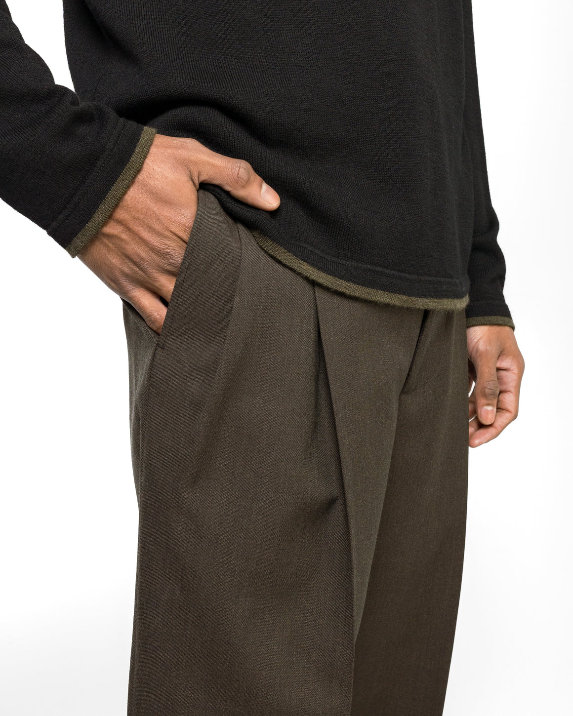 Margaret Howell - Stitch Pleat Trousers - Khaki Brown Compact Wool Serge - UP THERE