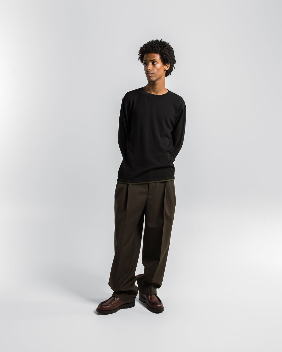 Margaret Howell - Stitch Pleat Trousers - Khaki Brown Compact Wool Serge - UP THERE