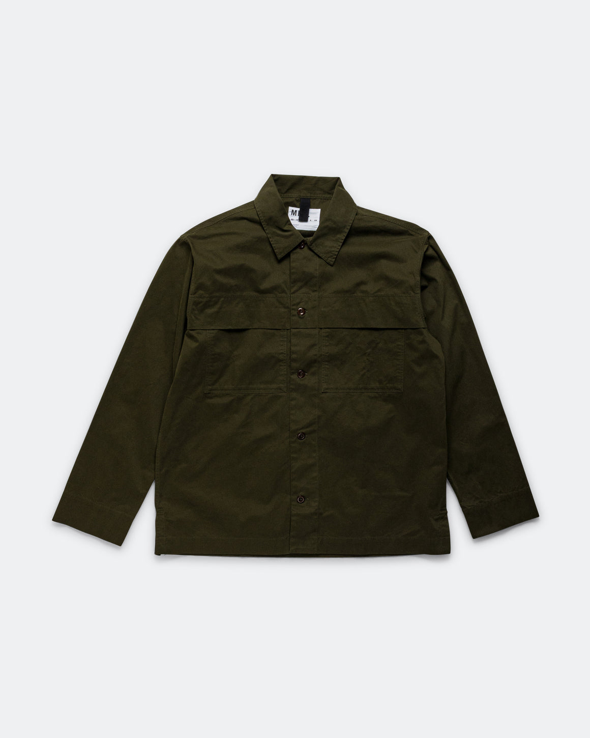 MHL. - Storm Flap Shirt - Seaweed Brushed Cotton Twill - UP THERE