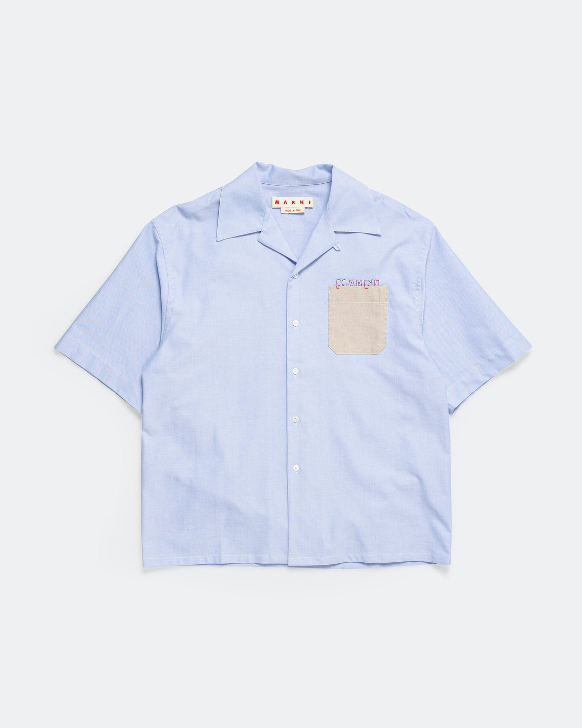 Marni - Cotton Oxford Short-Sleeved Bowling Shirt - Sapphire - UP THERE