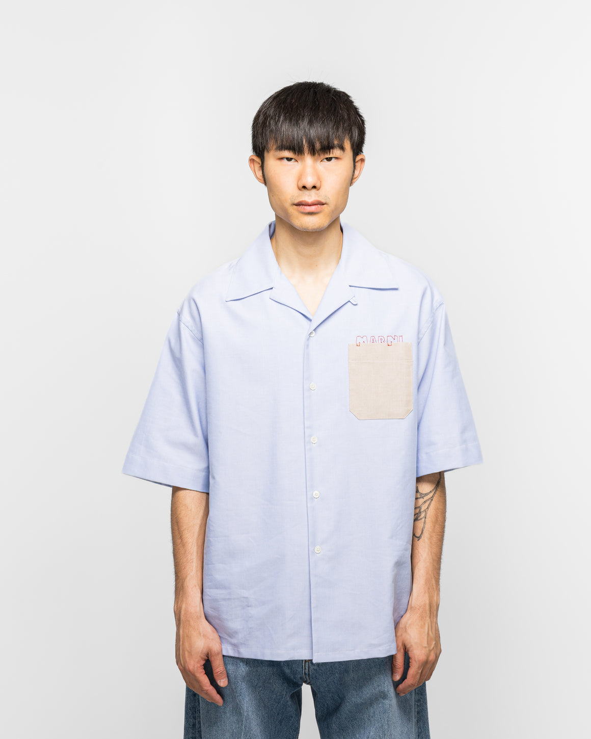 Marni - Cotton Oxford Short-Sleeved Bowling Shirt - Sapphire - UP THERE