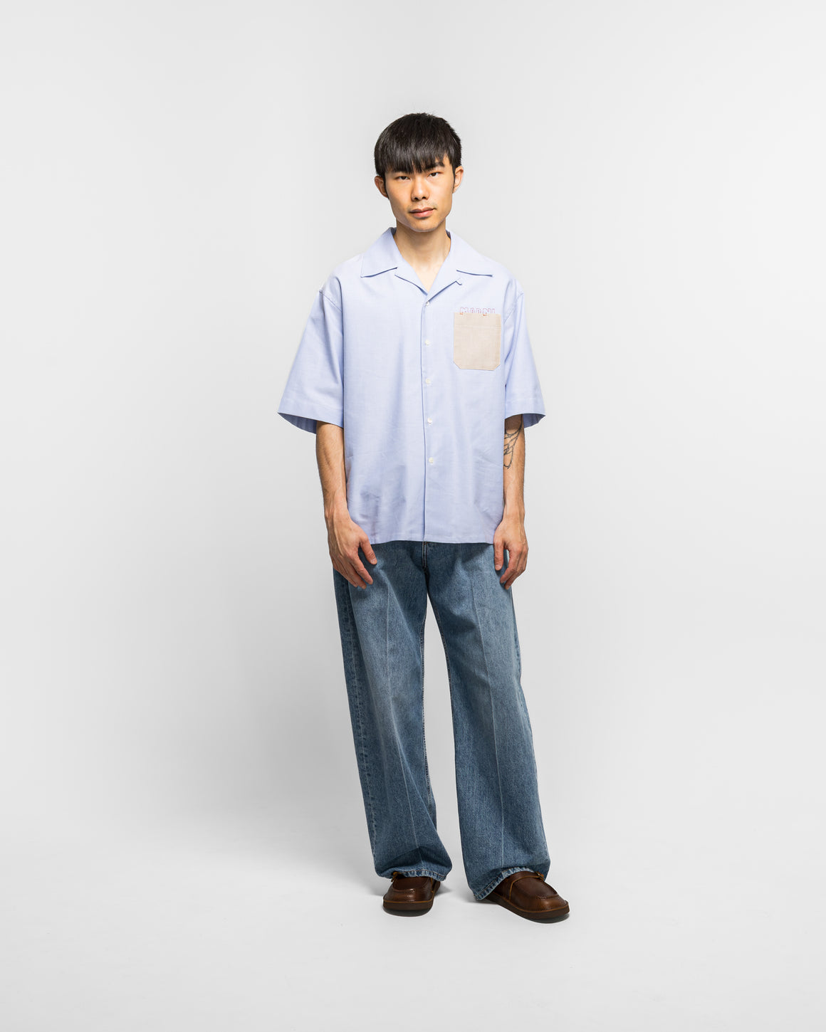 Marni - Cotton Oxford Short-Sleeved Bowling Shirt - Sapphire - UP THERE