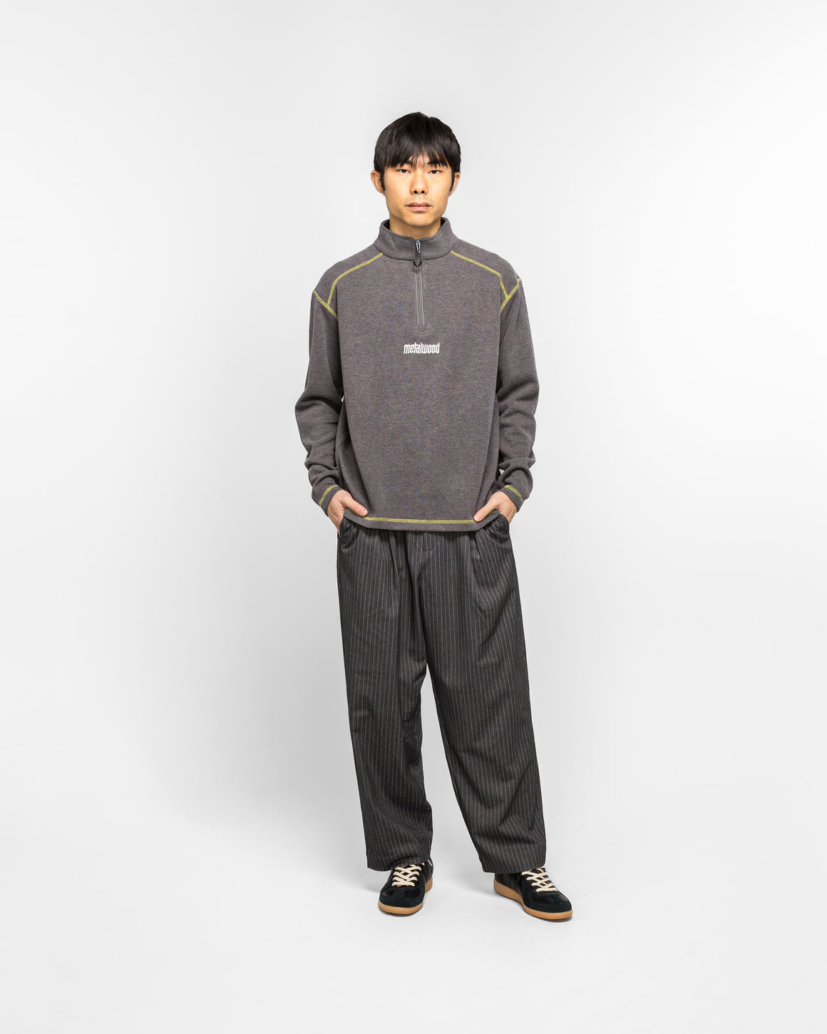 Metalwood - Contrast Stitch 1/4 Zip Pullover - Charcoal - UP THERE