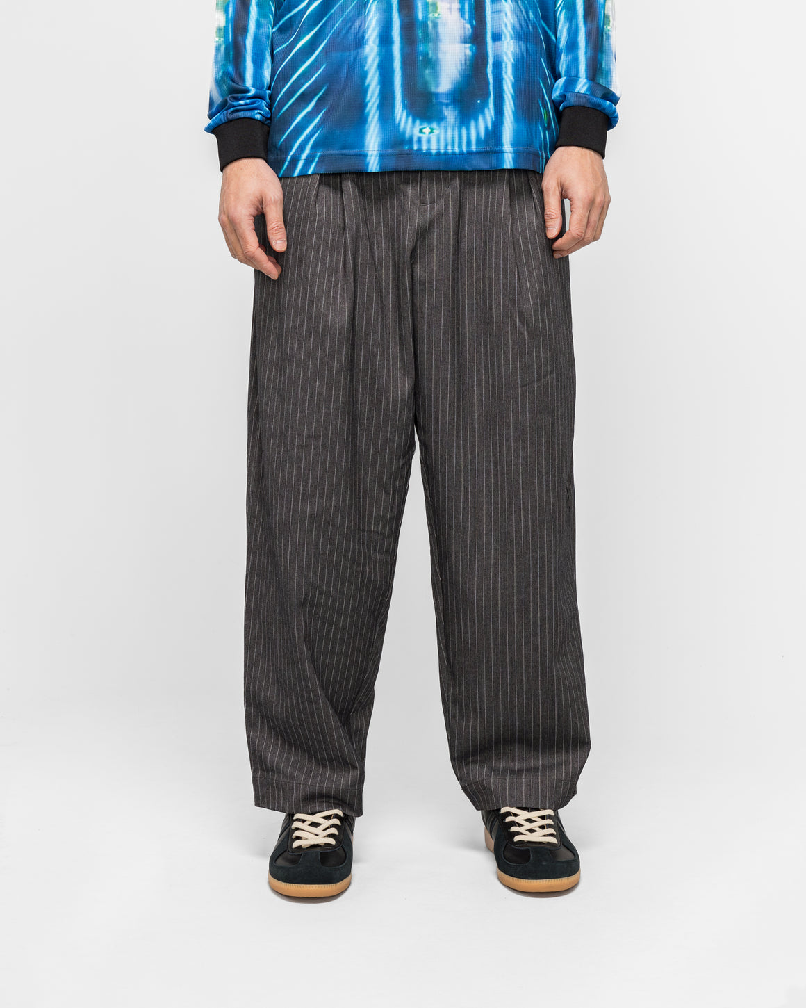 Metalwood - Elastic Waist Baggy Pant - Grey Pinstripe - UP THERE