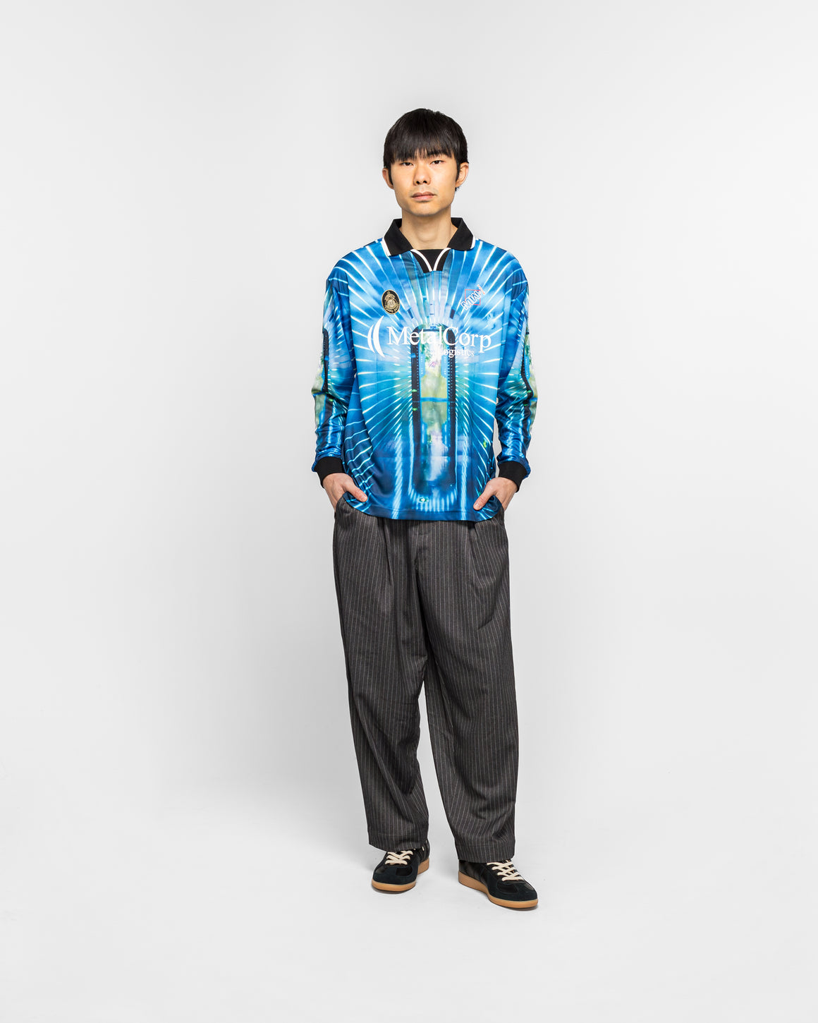 Metalwood - Elastic Waist Baggy Pant - Grey Pinstripe - UP THERE