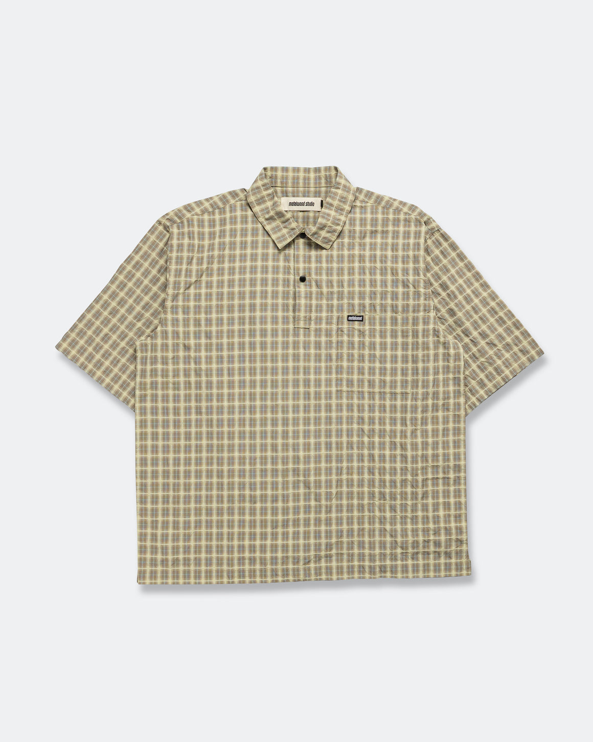 Metalwood - Oversized Snap Top Polo - Tan Plaid - UP THERE