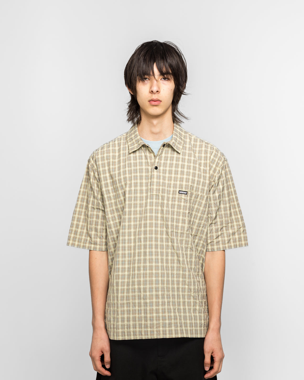 Metalwood - Oversized Snap Top Polo - Tan Plaid - UP THERE
