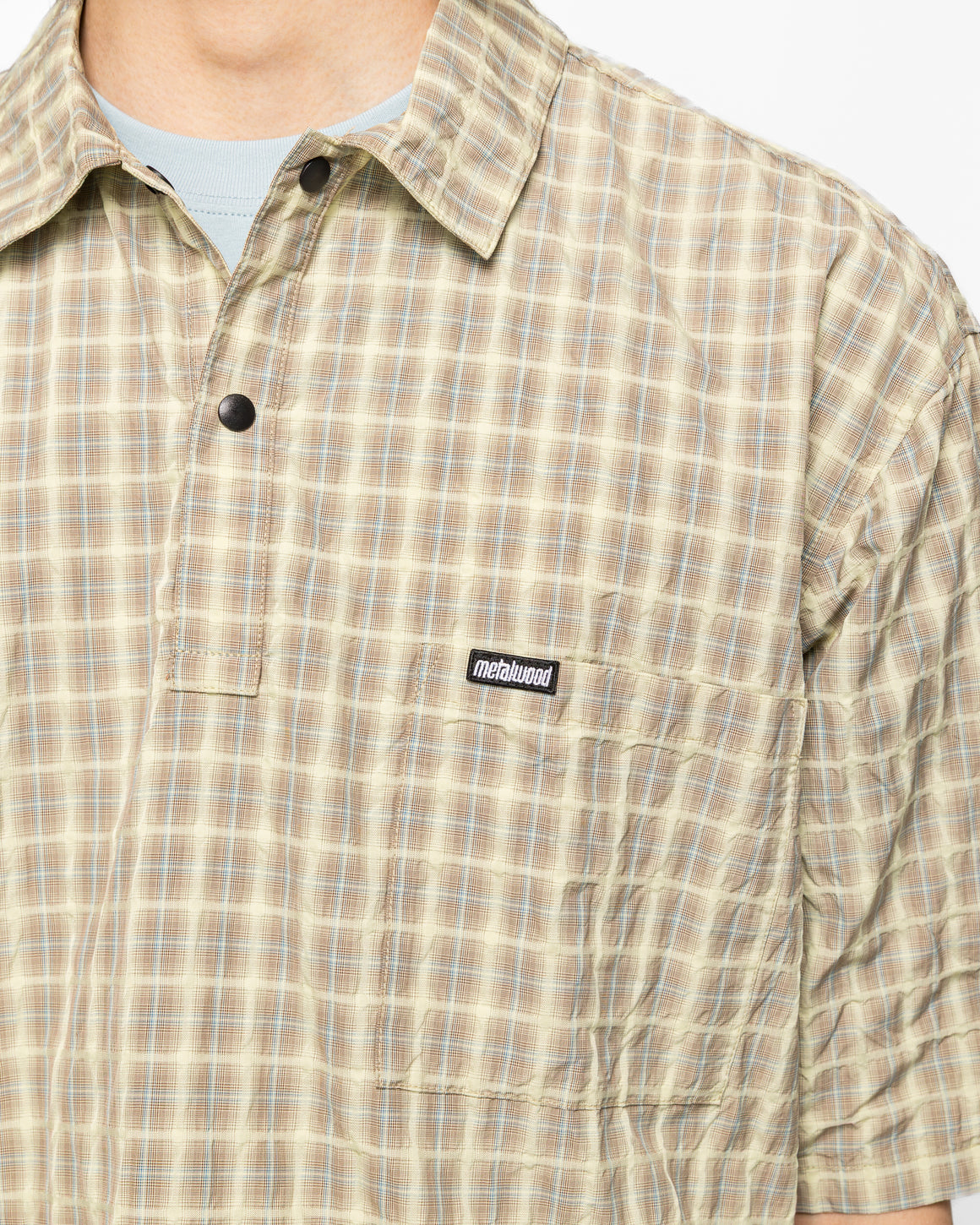 Metalwood - Oversized Snap Top Polo - Tan Plaid - UP THERE