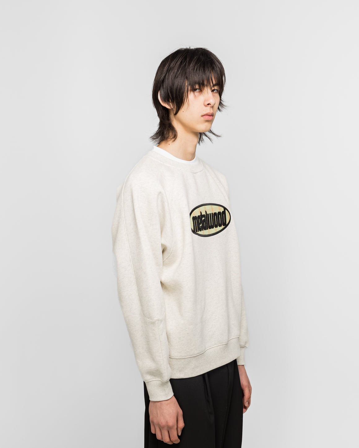 Metalwood - Plaid Oval Logo Raglan Crewneck Sweatshirt - Heather Grey - UP THERE