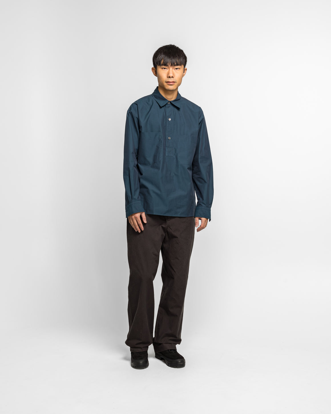 Margaret Howell - Archive Overhead Shirt - Marine Yarn Dye Cotton - UP THERE