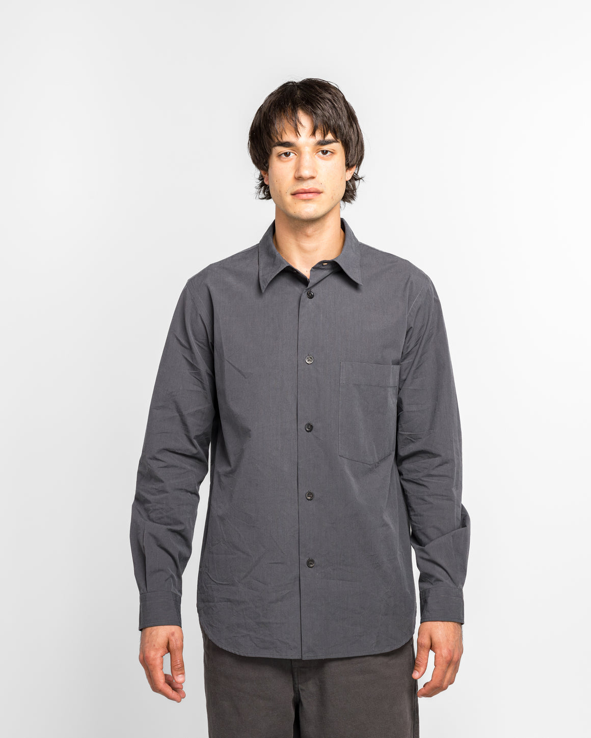 Margaret Howell - Basic Shirt - Charcoal Yarn Dye Cotton Poplin - UP THERE
