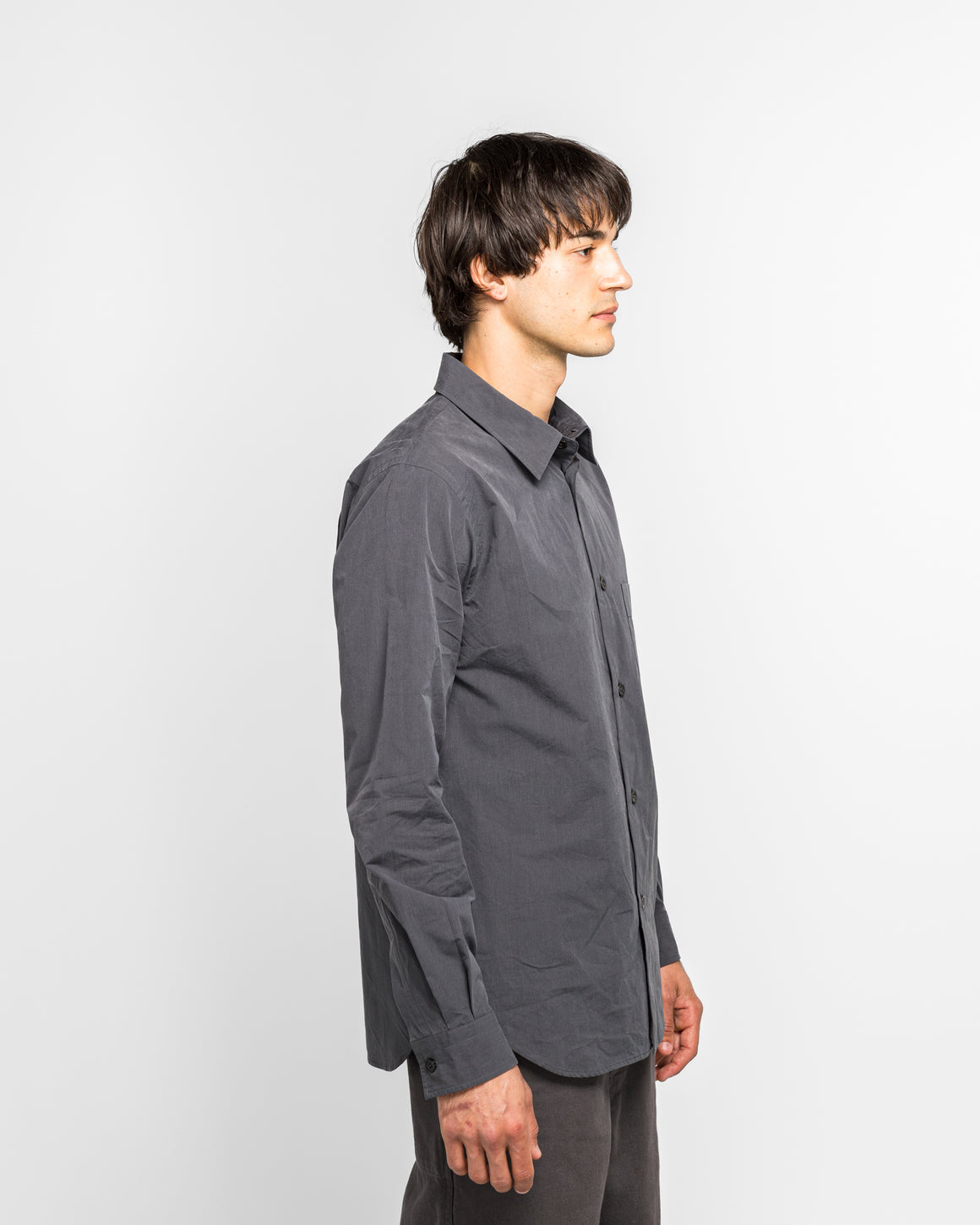 Margaret Howell - Basic Shirt - Charcoal Yarn Dye Cotton Poplin - UP THERE