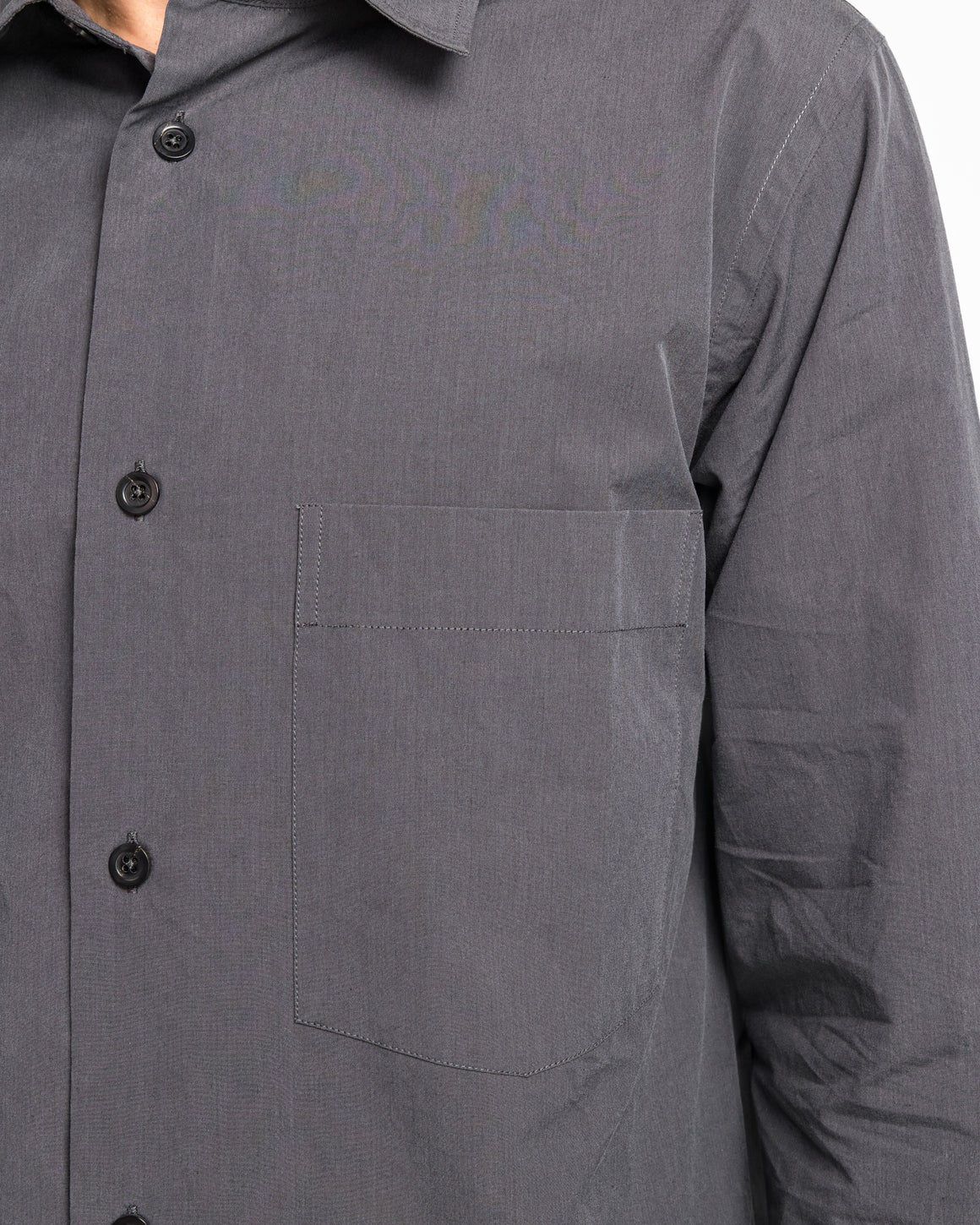 Margaret Howell - Basic Shirt - Charcoal Yarn Dye Cotton Poplin - UP THERE