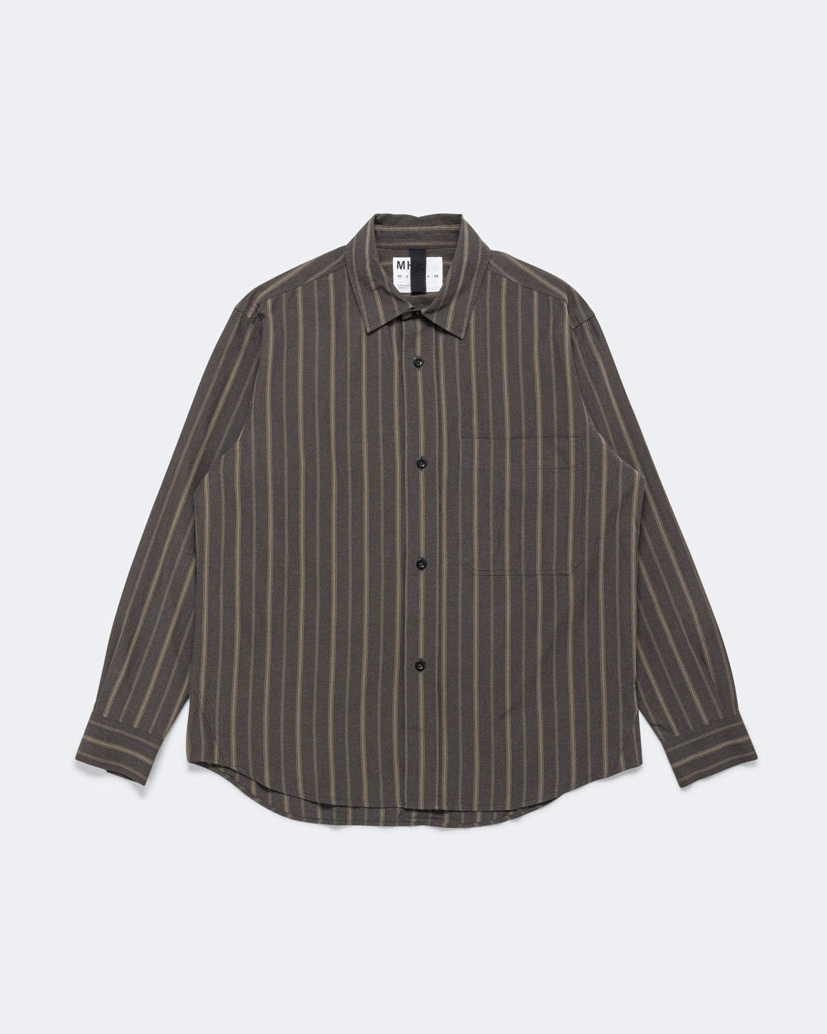 MHL. - Basic Shirt - Cotton Off Black/Khaki Bold Stripe - UP THERE