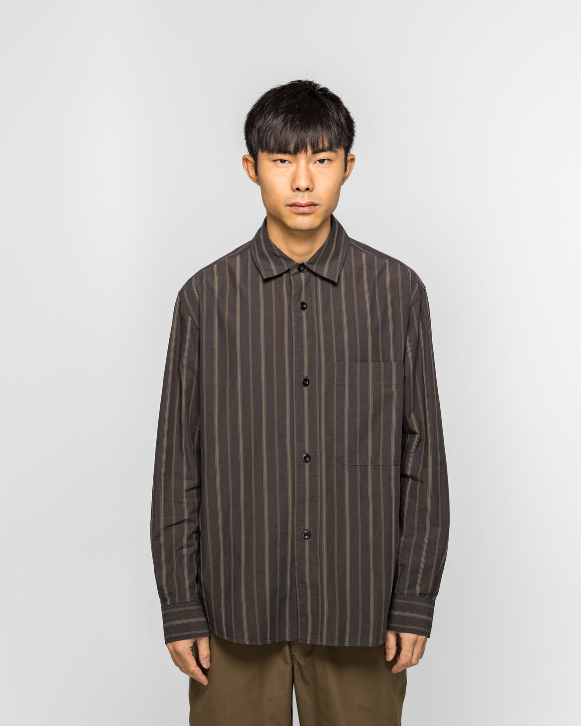 MHL. - Basic Shirt - Cotton Off Black/Khaki Bold Stripe - UP THERE