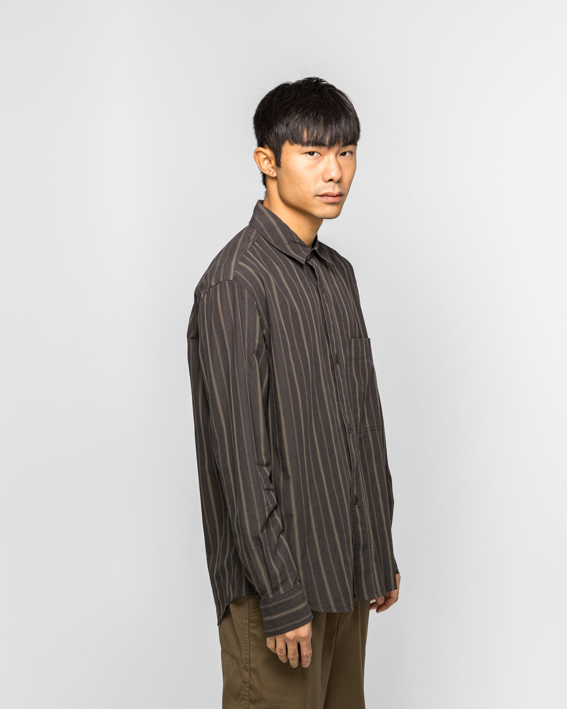 MHL. - Basic Shirt - Cotton Off Black/Khaki Bold Stripe - UP THERE