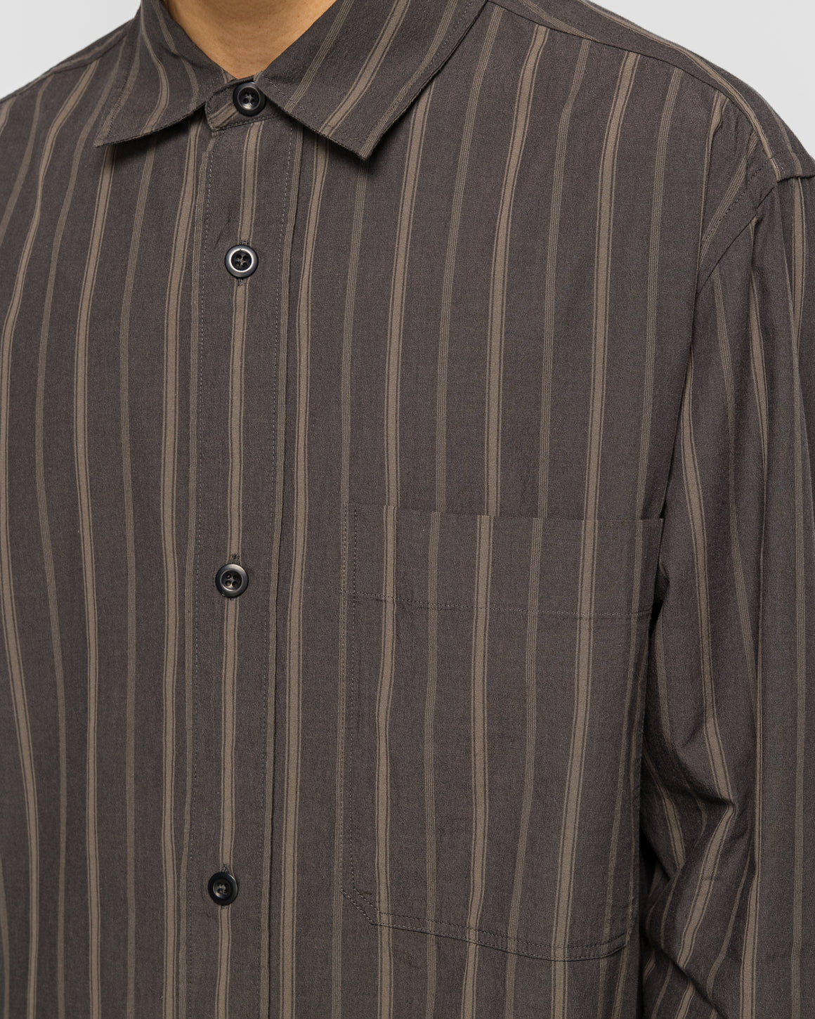 MHL. - Basic Shirt - Cotton Off Black/Khaki Bold Stripe - UP THERE