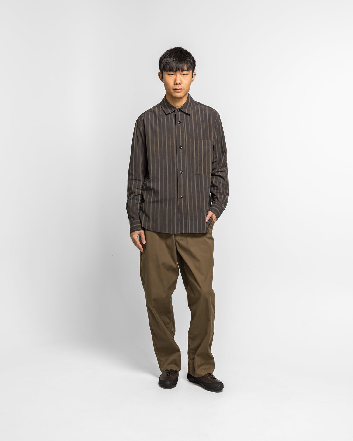 MHL. - Basic Shirt - Cotton Off Black/Khaki Bold Stripe - UP THERE