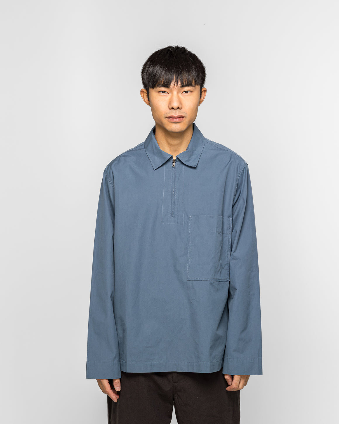 MHL. - LS Half Zip Shirt - Blue Sanded Cotton Poplin Uniform - UP THERE