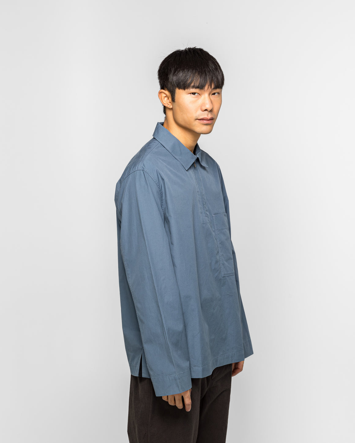 MHL. - LS Half Zip Shirt - Blue Sanded Cotton Poplin Uniform - UP THERE